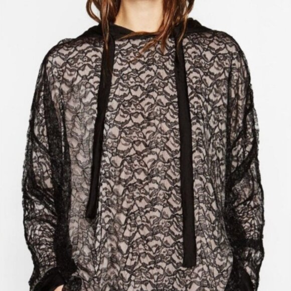 Zara Black Lace Long Sleeve Hoodie (One Size / S-M) - Picture 1 of 4